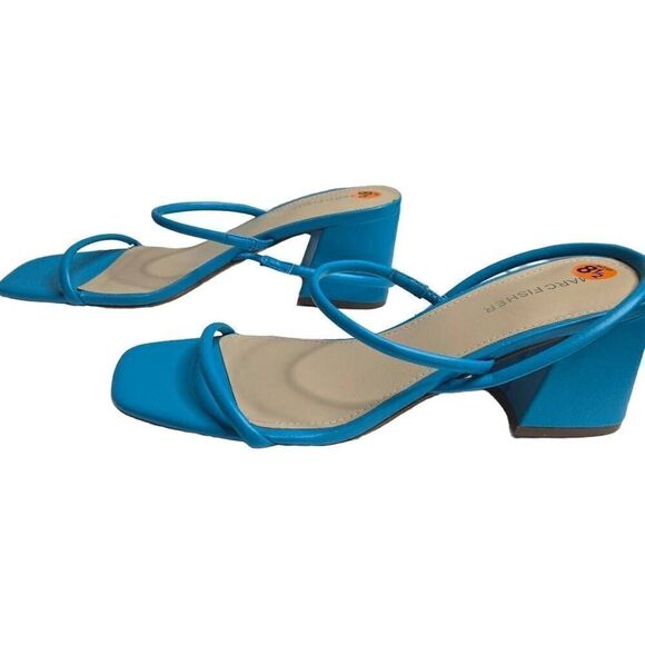 Marc Fisher Blue Open Toe Block Heel Strappy Sandal Size 8.5 - Picture 6 of 9